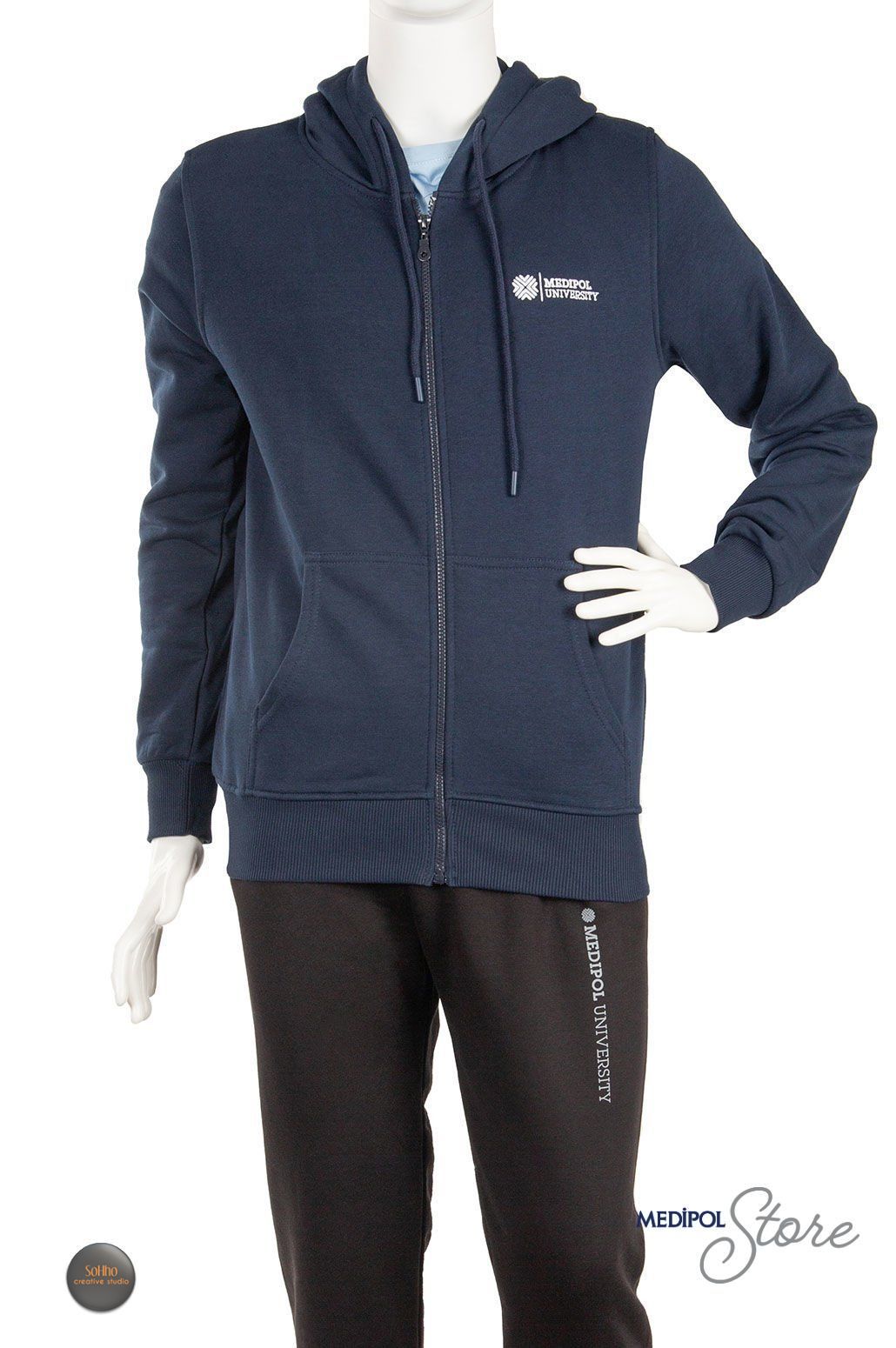 Kapşonlu Tam Fermuarlı Sweat LACİVERT - 3XL