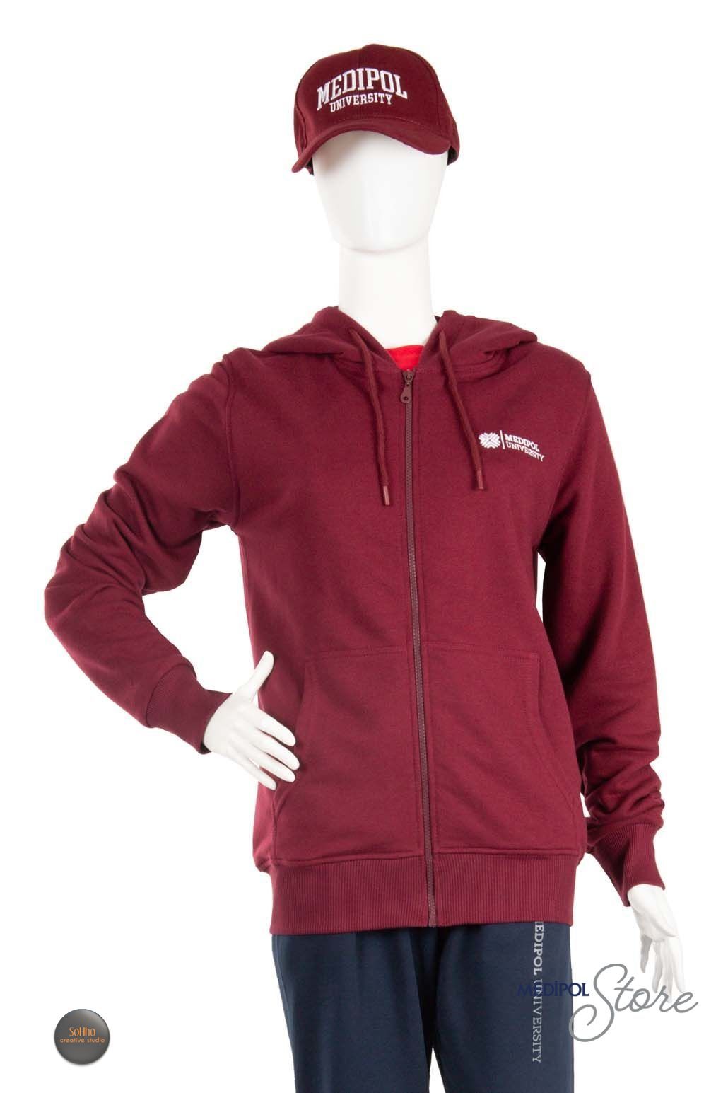 Kapşonlu Tam Fermuarlı Sweat VİŞNE - 2XL